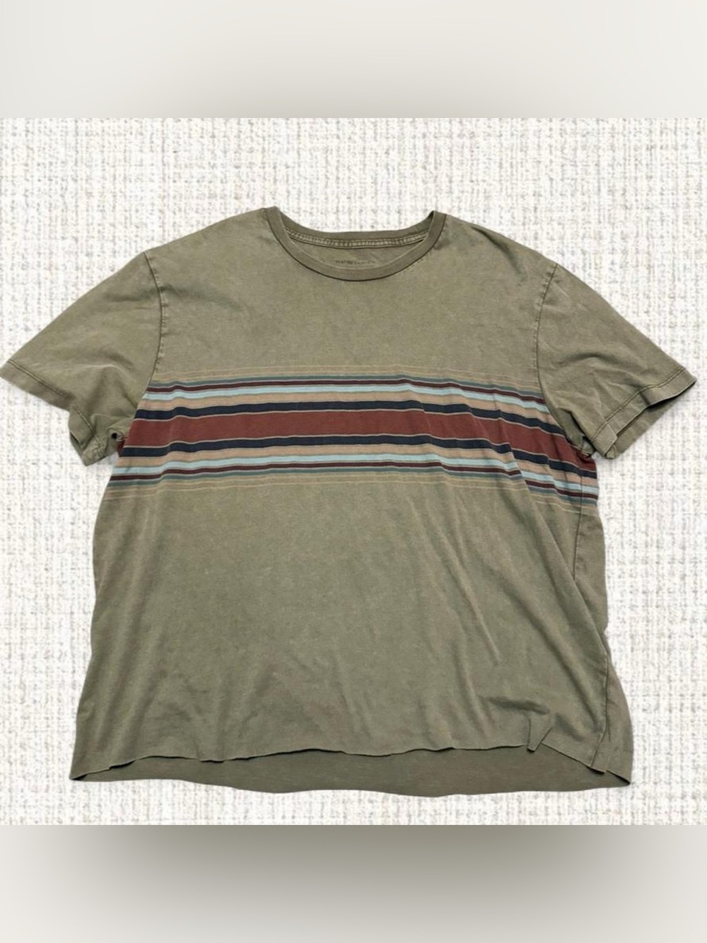 Lucky Brand Washed Olive Striped Self-Cropped Tee XL